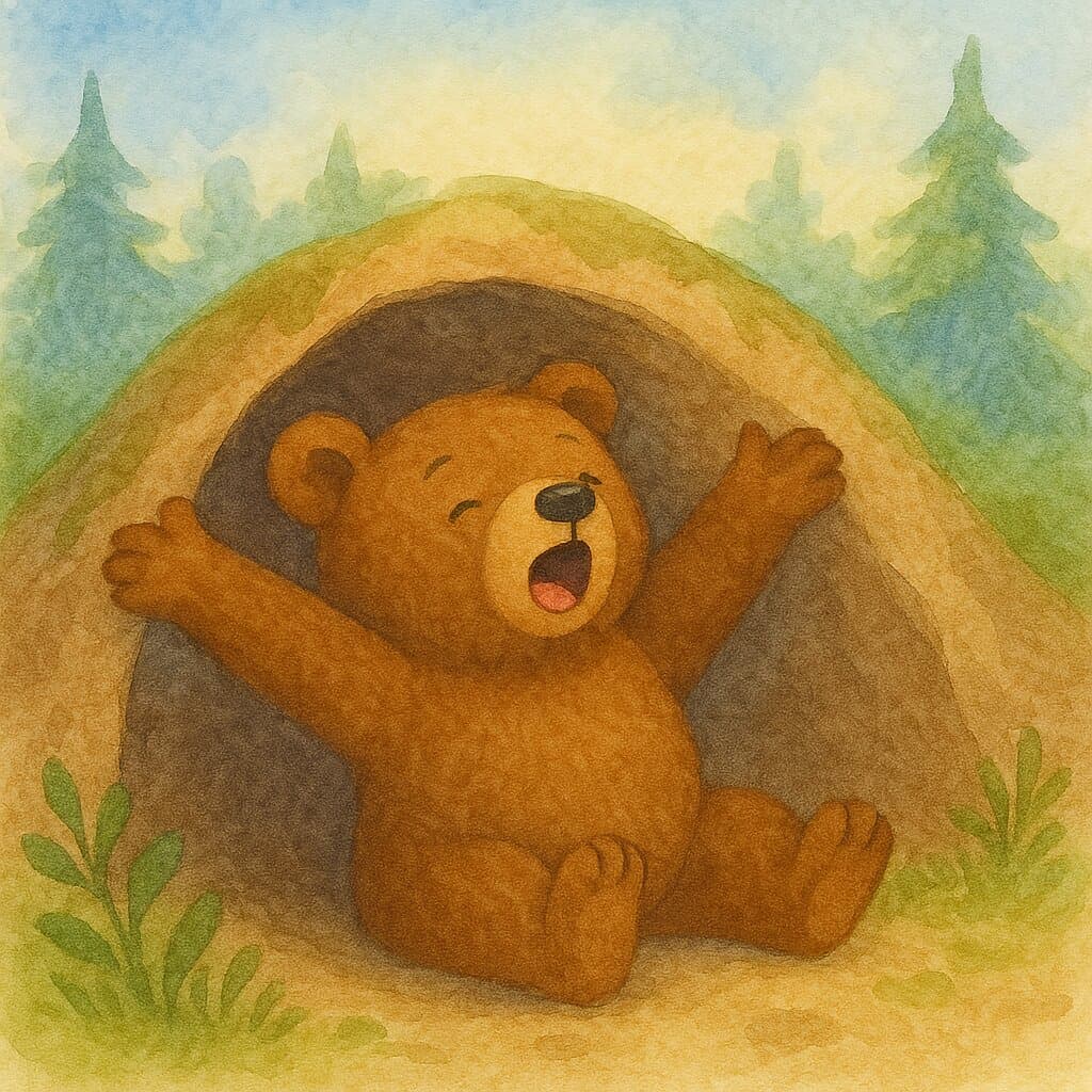 Little Bear wakes and stretches at the start of an adventure.