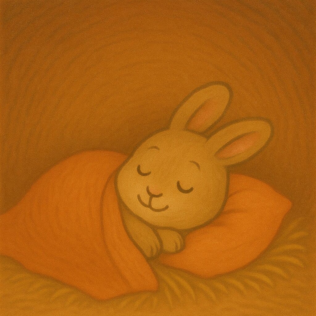 Baby Bunny sleeps and dreams of another adventure.