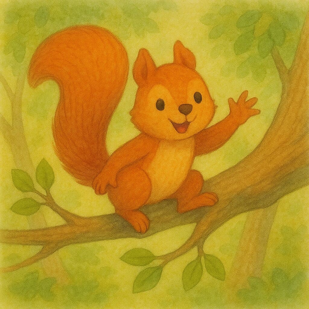 The animal friends climb and swing with Squirrel.