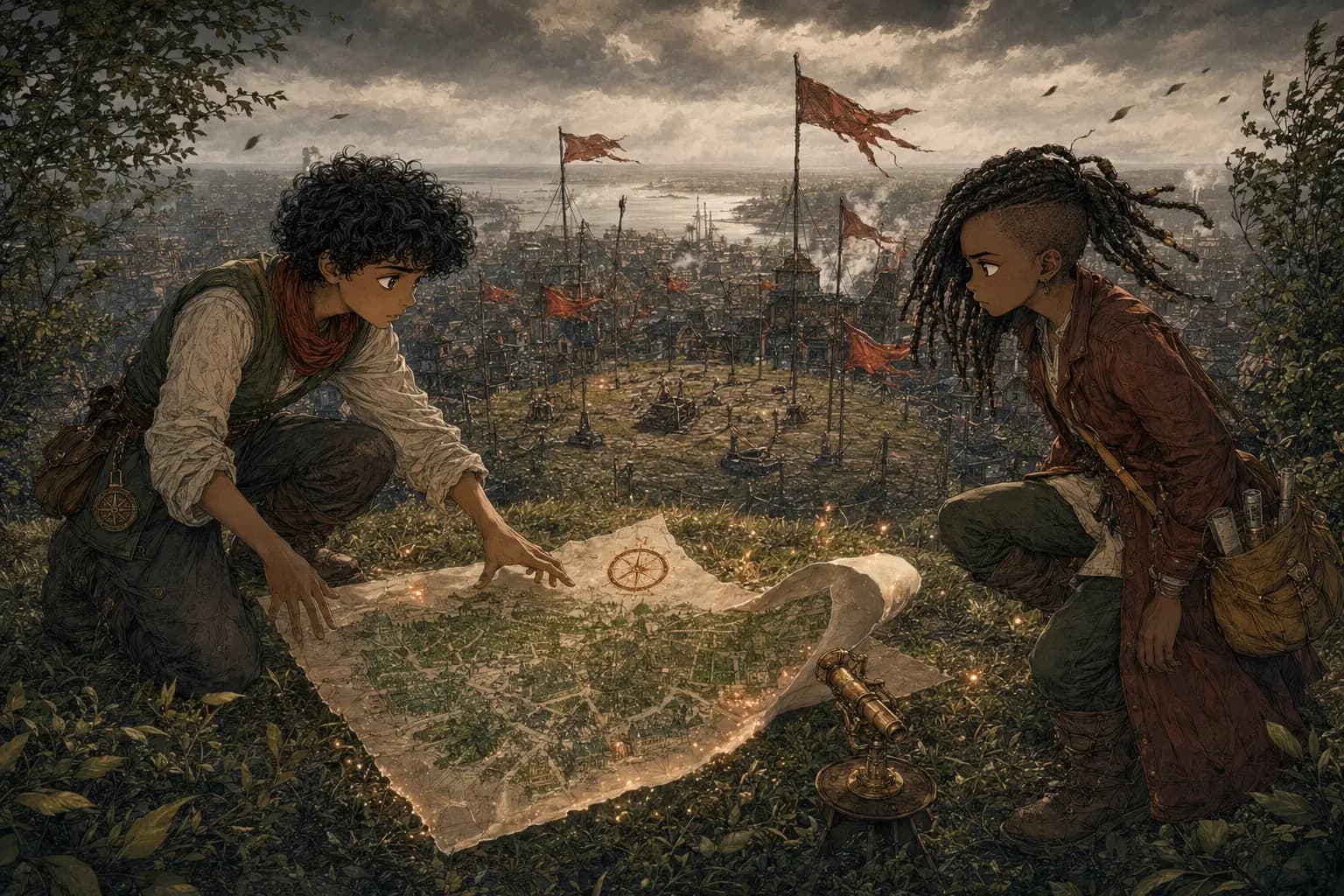 The living map reveals Northbank while red observatory survey flags surround the neighborhood