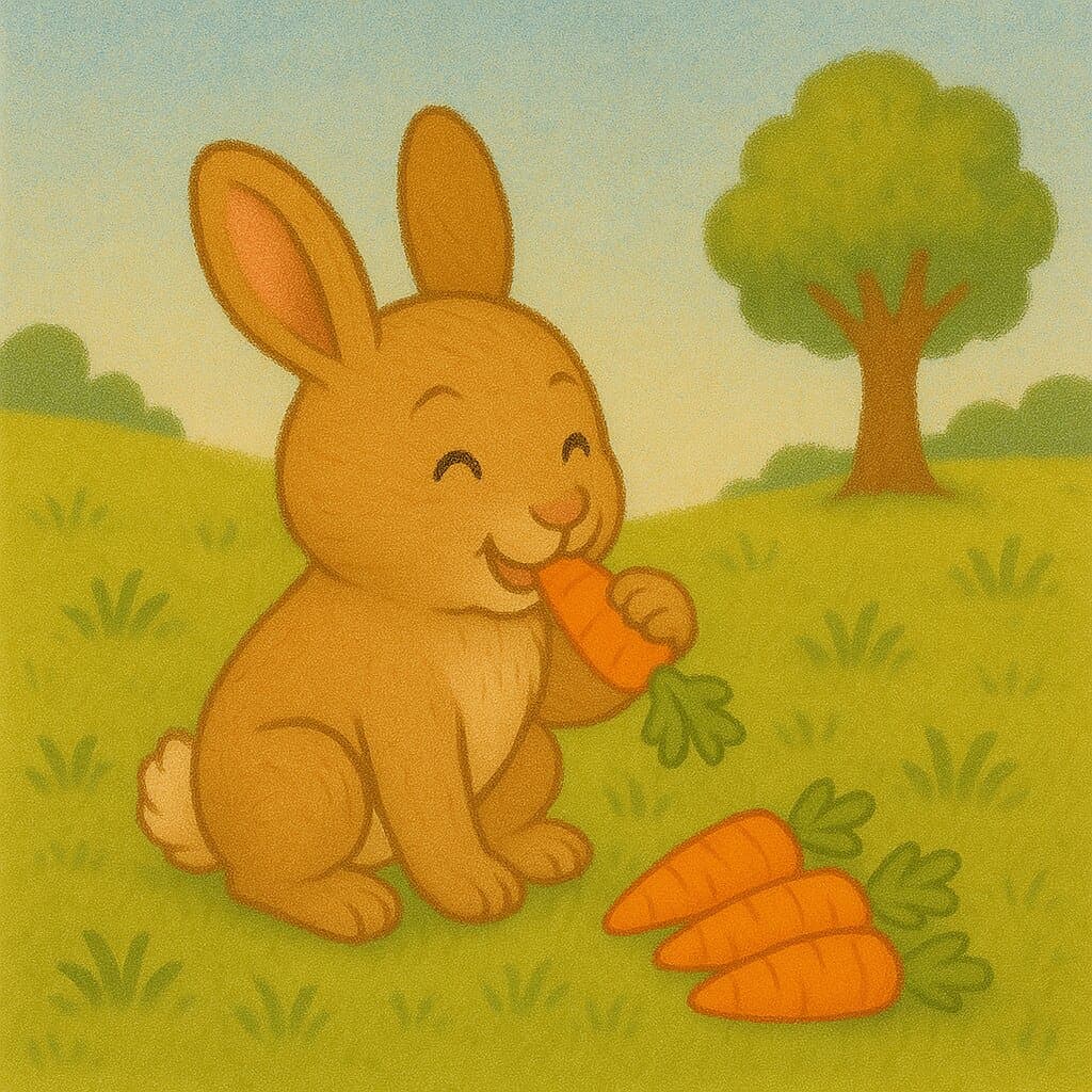 Baby Bunny happily eats crunchy carrots.