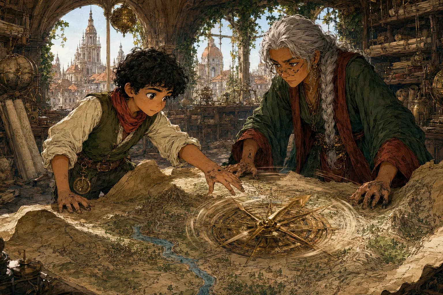 The Great City Map trembling as its golden compass arrow avoids north